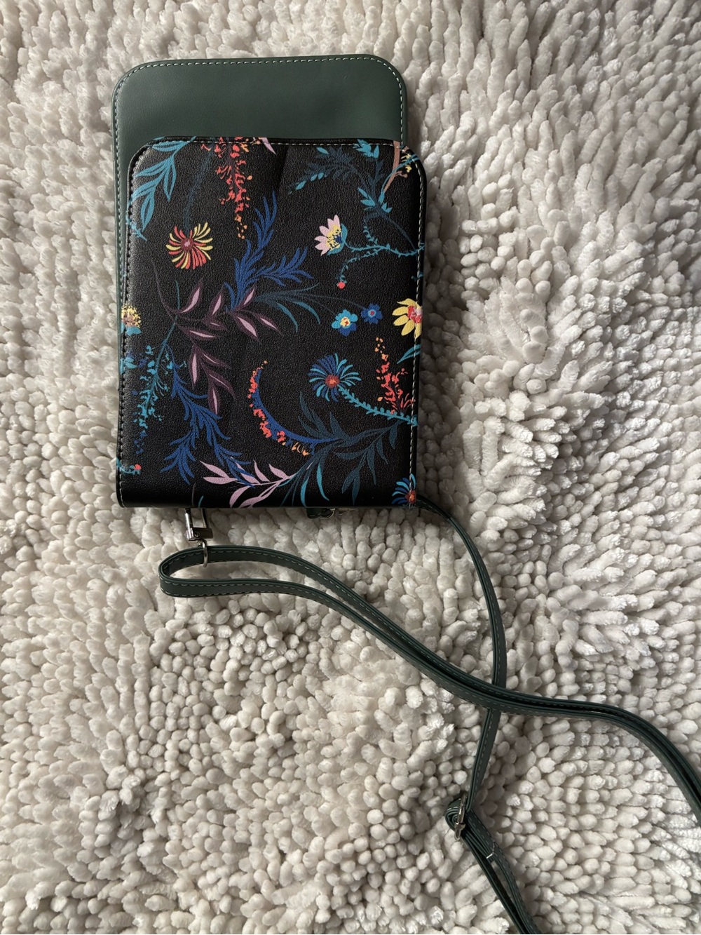 Floral Print Crossbody Bag in Dark Green and Black